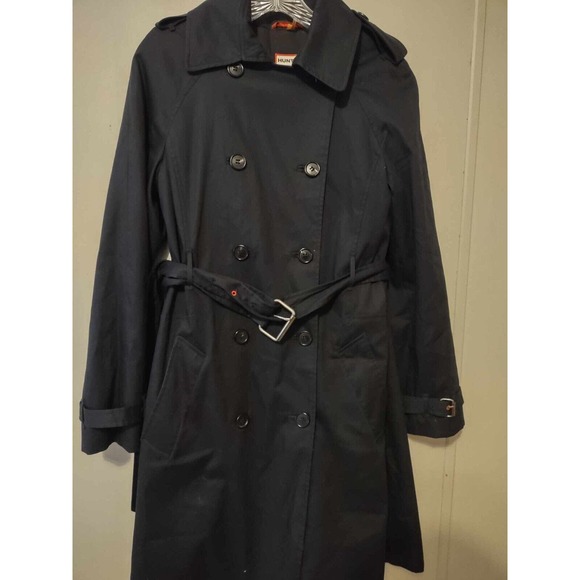 Hunter Navy Blue Trench Coat With Belt Size 4 - Picture 2 of 5